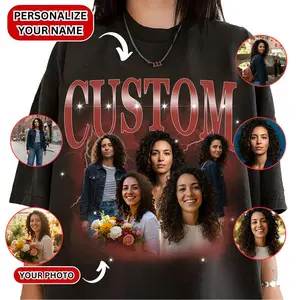 Custom Bootleg Rap T-Shirt/Custom Face Shirt With Name/Graphic Tee Birthday/90s Graphic Tee Style/Personalize Tee T-shirt Gift For Him Her y2k cotton fashion Casual Breathable Top Casual Fashionable Top
