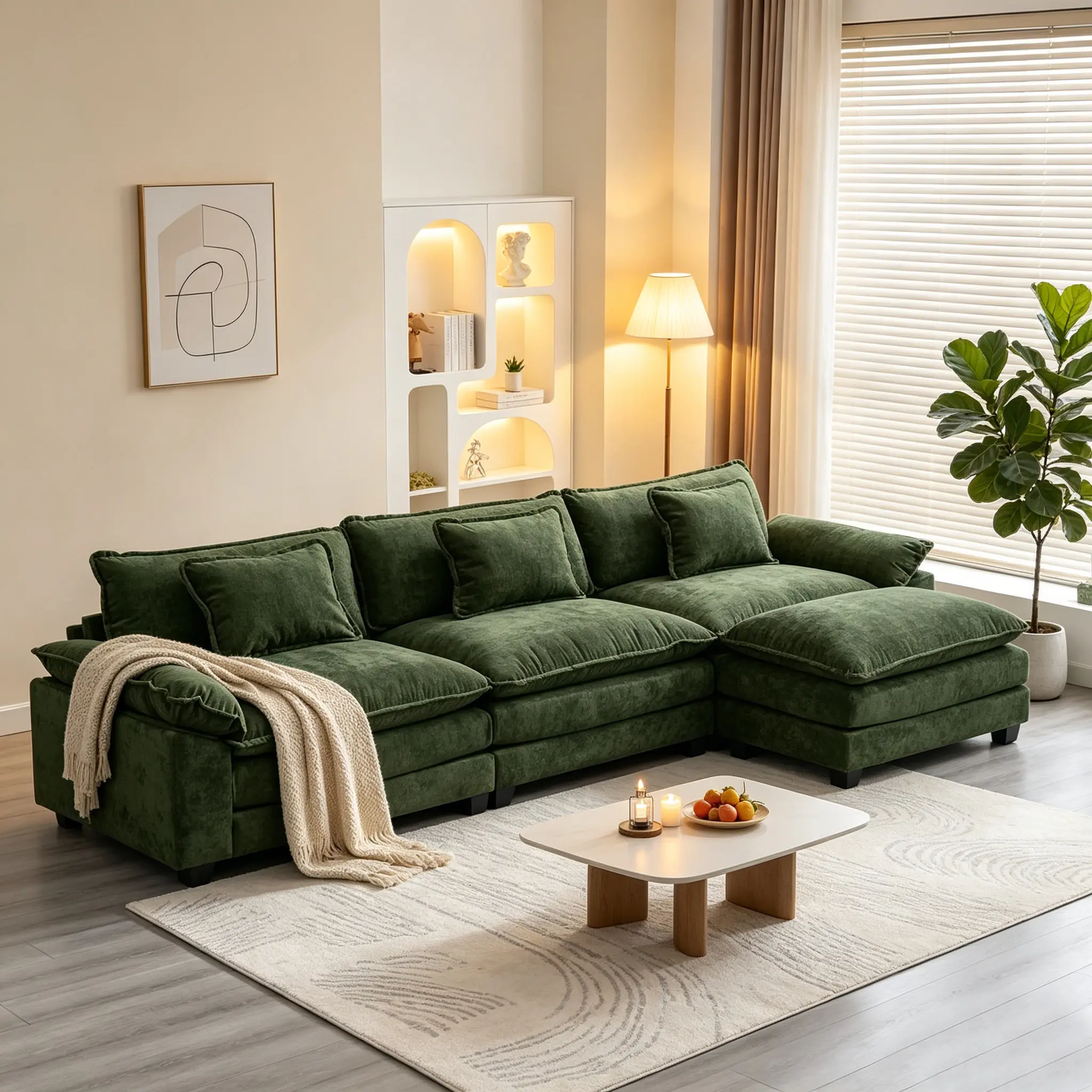 STHOUYN 120" L-Shaped Modern Upholstered Modular Sofa, Chenille Fabric Deep-Seat Indoor Sofa with Throw Pillows, Functional Living Room Furniture for Partner Relaxation (Multiple Packages Shipping), Indoor Sofas
