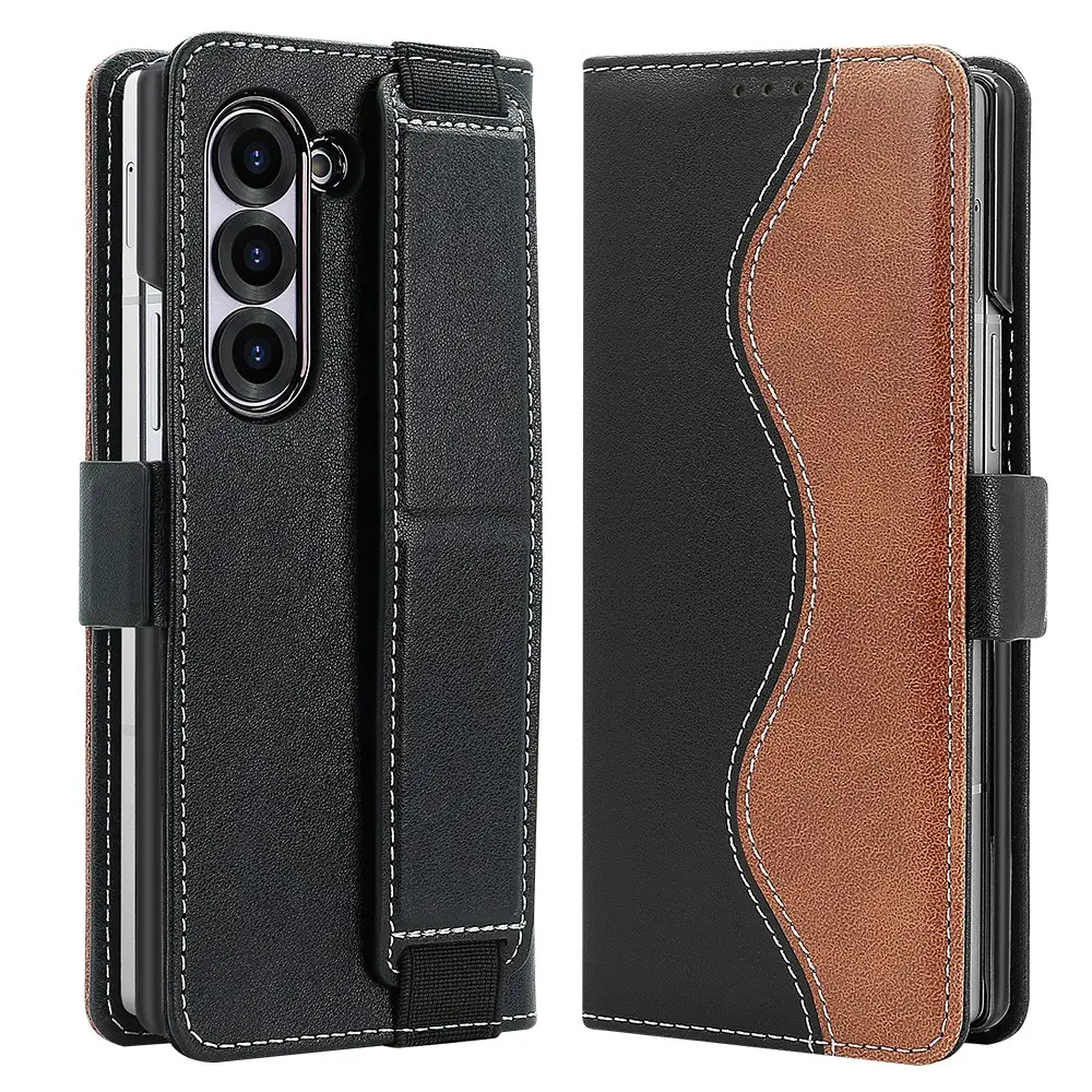 Compatible with Samsung z Fold7/fold6/fold5 Phone Case, PU Leather Casing, Accessories, Shockproof Cellphone Accessory, Magnetic Flip Cover Protector, Color-Blocked Card Slot Stand, Durable Protective Shell, Shockproof, Protection, Cellphone