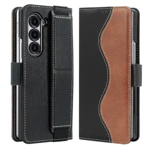 Compatible with Samsung z Fold7/fold6/fold5 Phone Case, Accessories, Magnetic Flip Cover Protector, Color-Blocked Card Slot Stand, Durable Protective Shell