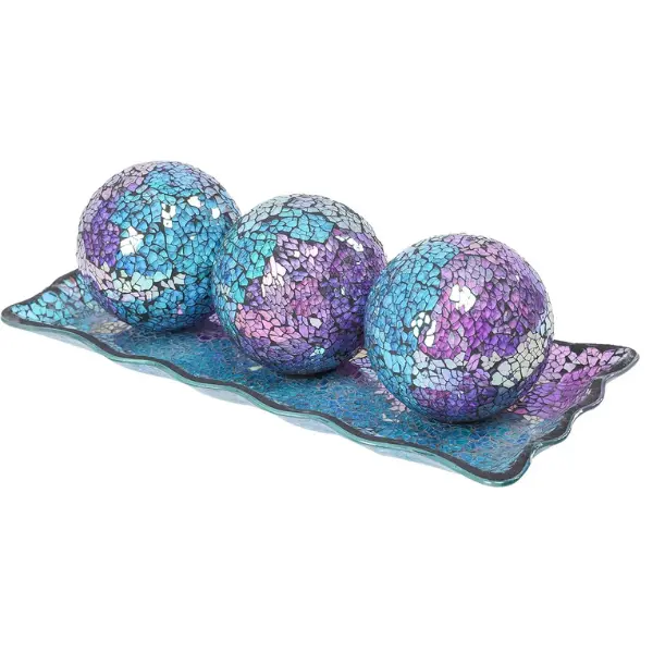 Decorative Balls And Glass Bowl, 4 Inch Mosaic Sphere Ball Centerpiece For Coffee Table Home Decor Wedding Party