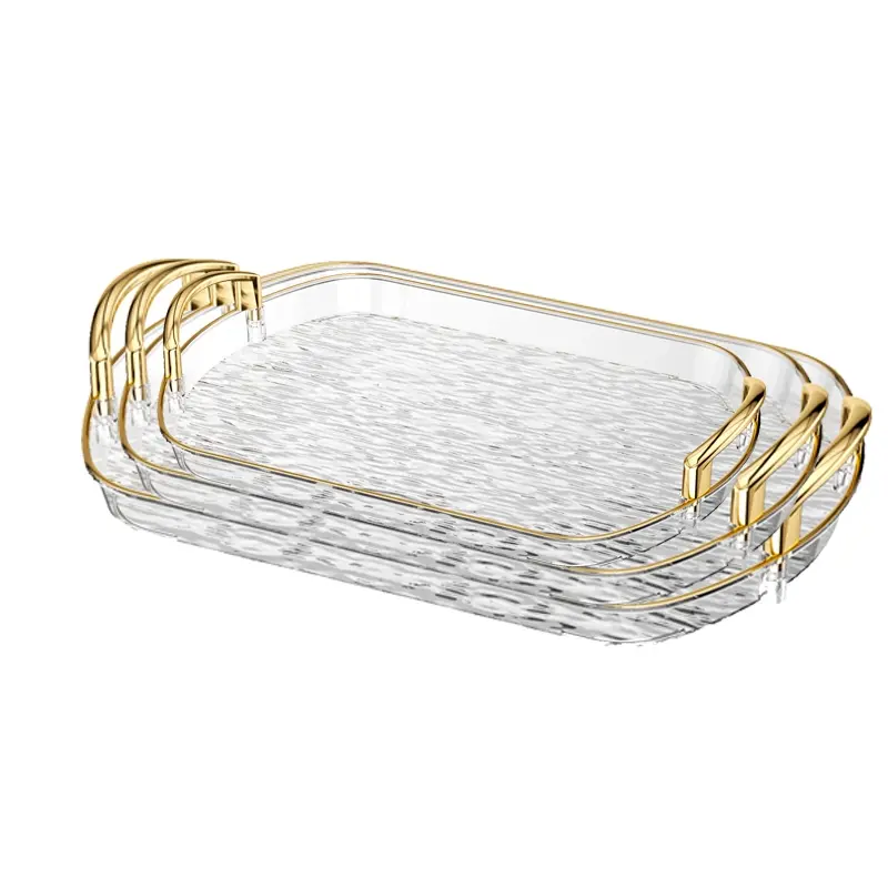 3 Pack Serving Tray with Handles, Stackable Reusable Trays for Serving Food, Trays for Eating, Plastic Serving Platters for Party, Charcuterie, Fruit, Appetizer, Salad Serving Plates, Food Tableware