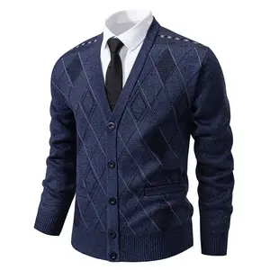 Men's plaid knitted cardigan jacket, winter new fashionable multifunctional warm jacket, V-neck button knitted sweater, thick wool casual fashion topRAIMENTRY