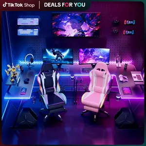 L Shaped Gaming Desk with Led Lights Corner Computer Desk,L shaped desk, Home Office Desks Writing Workstation with Large Monitor Stand, Easy to Assemble, Carbon Fiber Surface,51 Inch