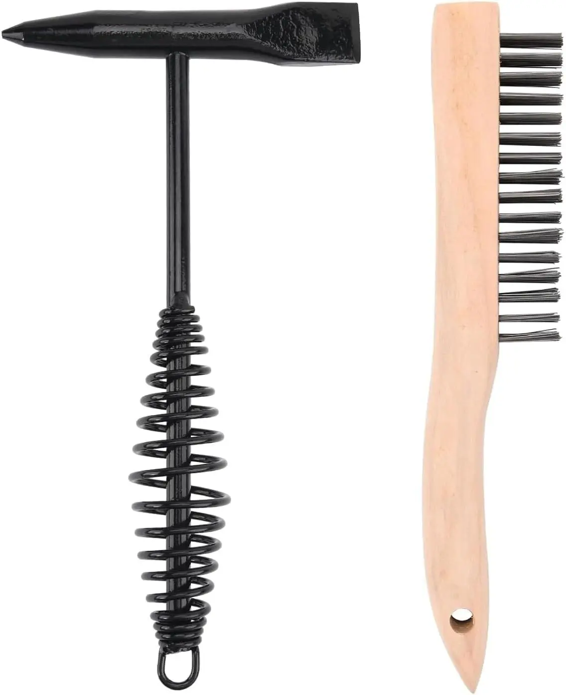Welding Chipping Hammer with Coil Spring Handle, Cone and Vertical Chisel Welding Chipping Hammer (Hammer and Brush)