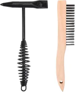 Welding Chipping Hammer with Coil Spring Handle, Cone and Vertical Chisel Welding Chipping Hammer (Hammer and Brush)