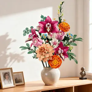 749PCS Creative Pretty Pink Flower Bouquet Building Blocks Set MOC Assemble Bricks Flower Toy & DIY Assemble Toys & Decor Assembly Bricks Kit Ideal Gift For Girl Valentine's Day Gifts Building Block Sets