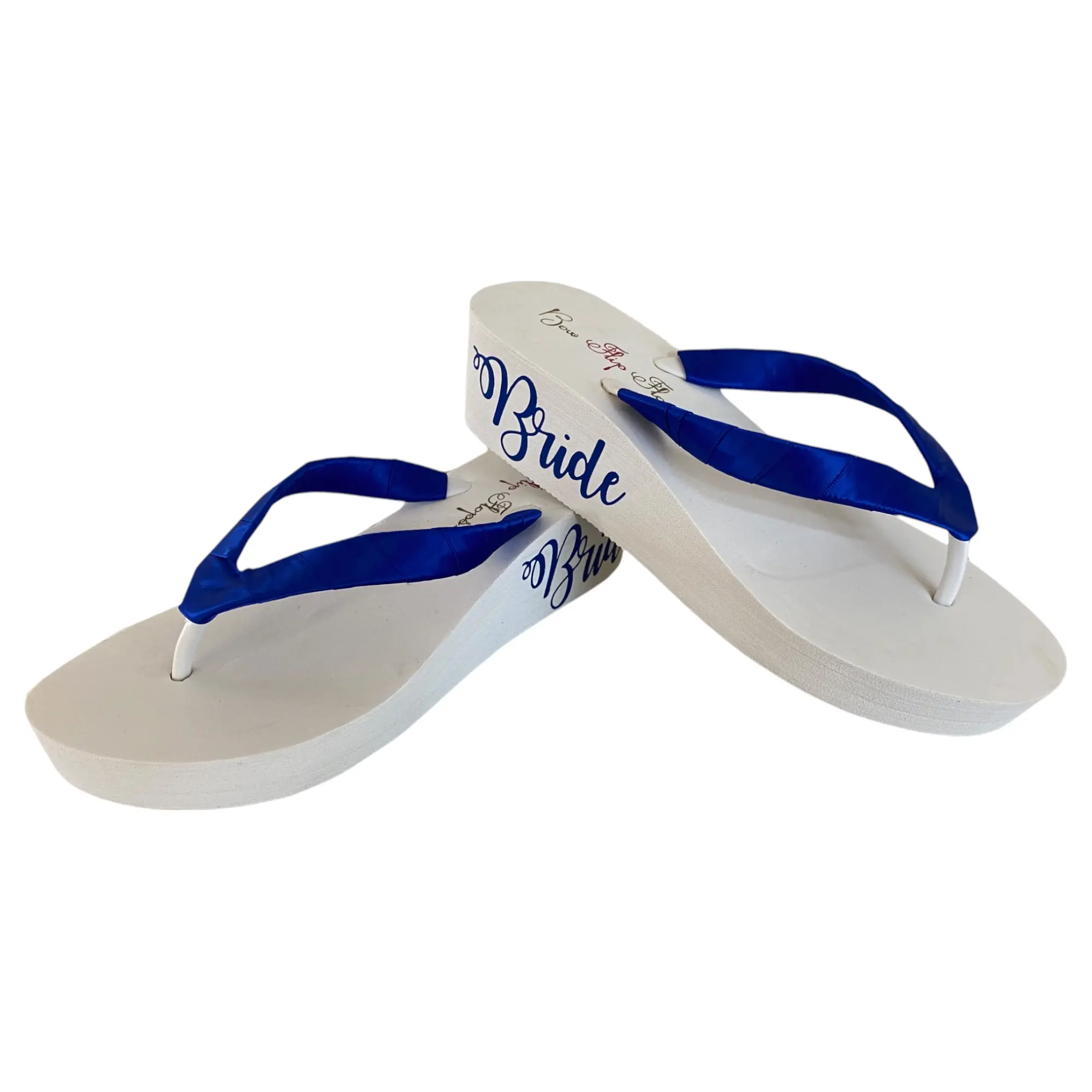 Royal Bride Flip Flops in Ivory 2 Inch Wedge Heel, Something Blue for Destination Wedding Beach Sandals or Bridal Shower Gift