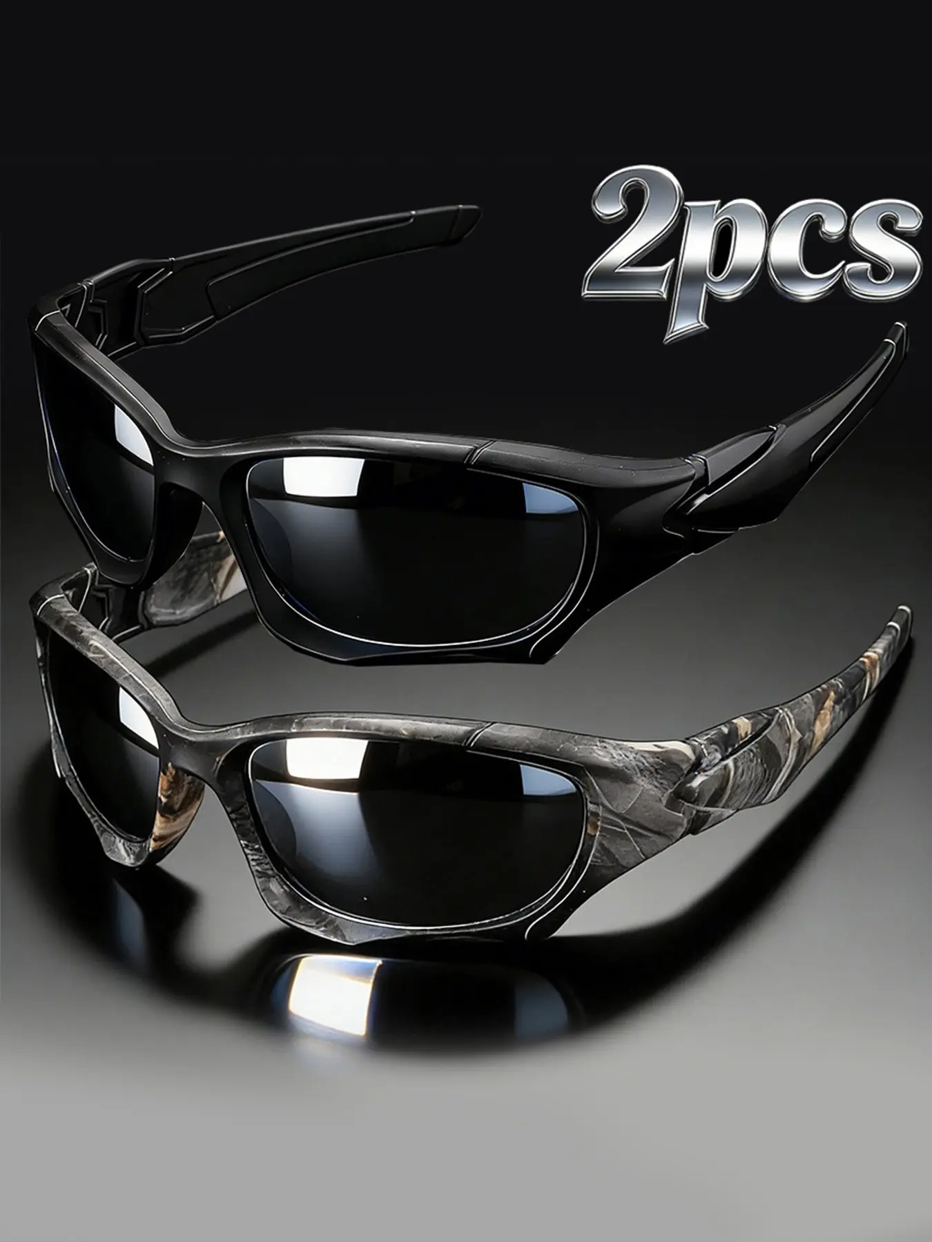 2 Pairs Men's Tactical Sports Sunglasses, Camouflage Solid Outdoor Shades, Driving Fishing Casual Sun Glasses, Comfortable Durable Summer Sports Sunglasses, Sporty Sunglasses