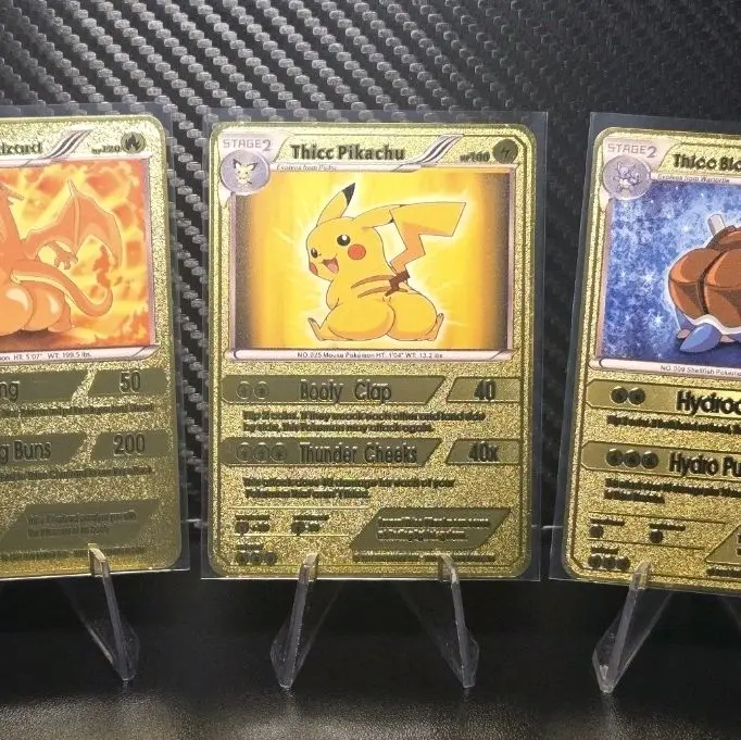 Thicc Charizard Thicc Pikachu & Blastoise Metal Fan Art Cards