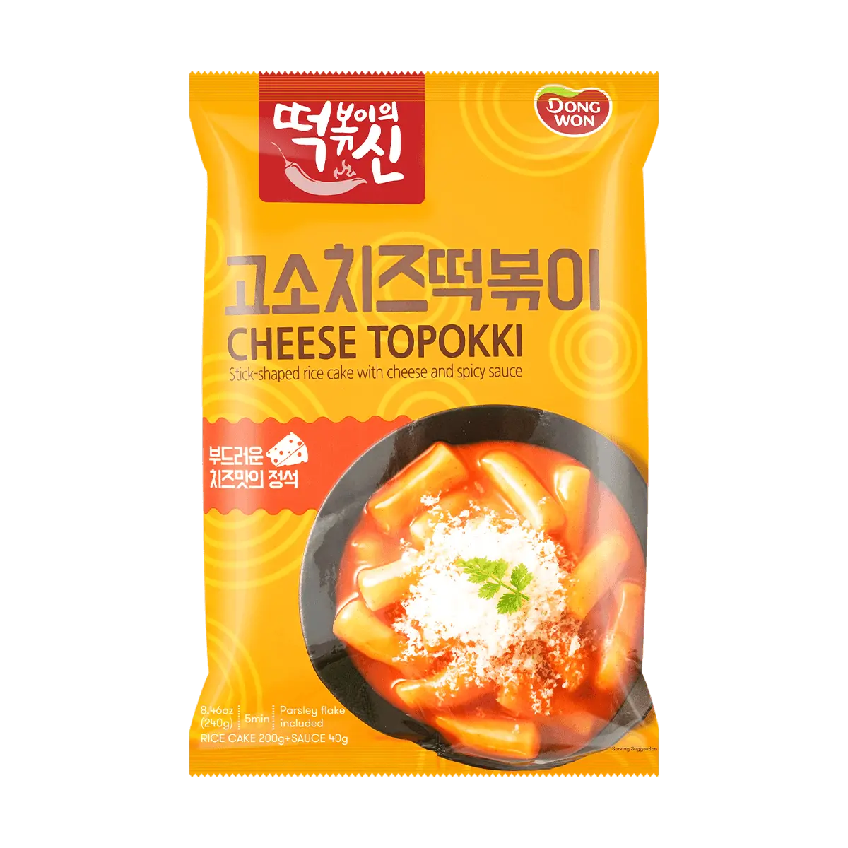 DONGWON Korean Tteokbokki, Instant Cheese Flavor Rice Cakes, 240g - Quick & Easy Korean Snack