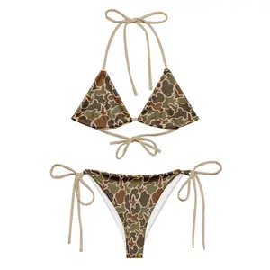 Women’s Camo Duck Print Bikini Set – High-Waisted Two-Piece Swimsuit with Hunting-Inspired Duck Camouflage – Trendy Swimwear for Beach & Pool MK09054TPA