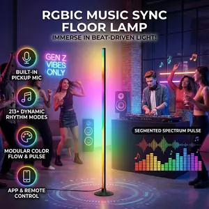 Smart RGBIC LED Floor Lamp with Segmented Rainbow Lighting, Timer and Night Light Mode, APP Control and Remote Control, Modern Corner Lamp for Home Office, Bedroom, Living Room, Gaming Room, Studio and Entertainment Space