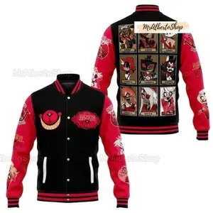 Hazbin Hotel Animated Varsity Jacket, Collector Baseball Outerwear, Unisex Streetwear For Fans, Unique Cartoon Series Apparel
