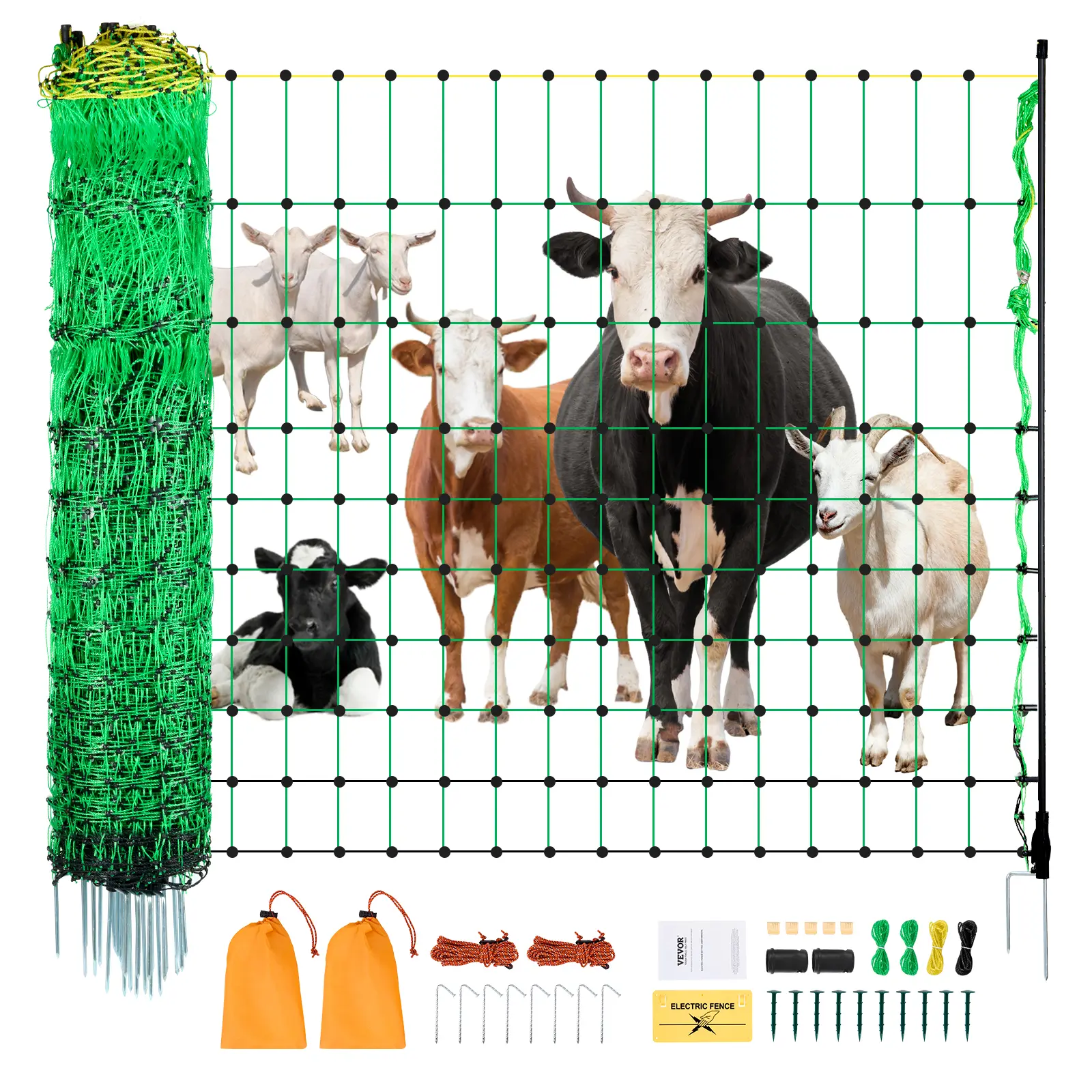 【SummerFinds】VEVOR Sturdy Outdoor Electric Fence Netting Enclosure, 50in H x 164ft L Portable Grid Fencing with Fiberglass Posts, Stakes, Warning Sign & Repair Kit, Eco-Friendly Low-Maintenance for Sheep Protection, Deer
