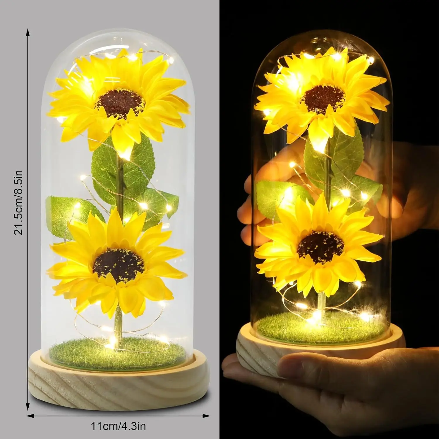 Enchanted LED Sunflower Lamp 1 Pack With Gift Box Artificial Flower Gift for Women Girlfriend, Sunflower Gifts for Mom Grandma, Artificial Sunflower in Glass Dome, Unique Gifts for Christmas, Valentine Day, Mothers Day, Anniversary Home Decor Flower