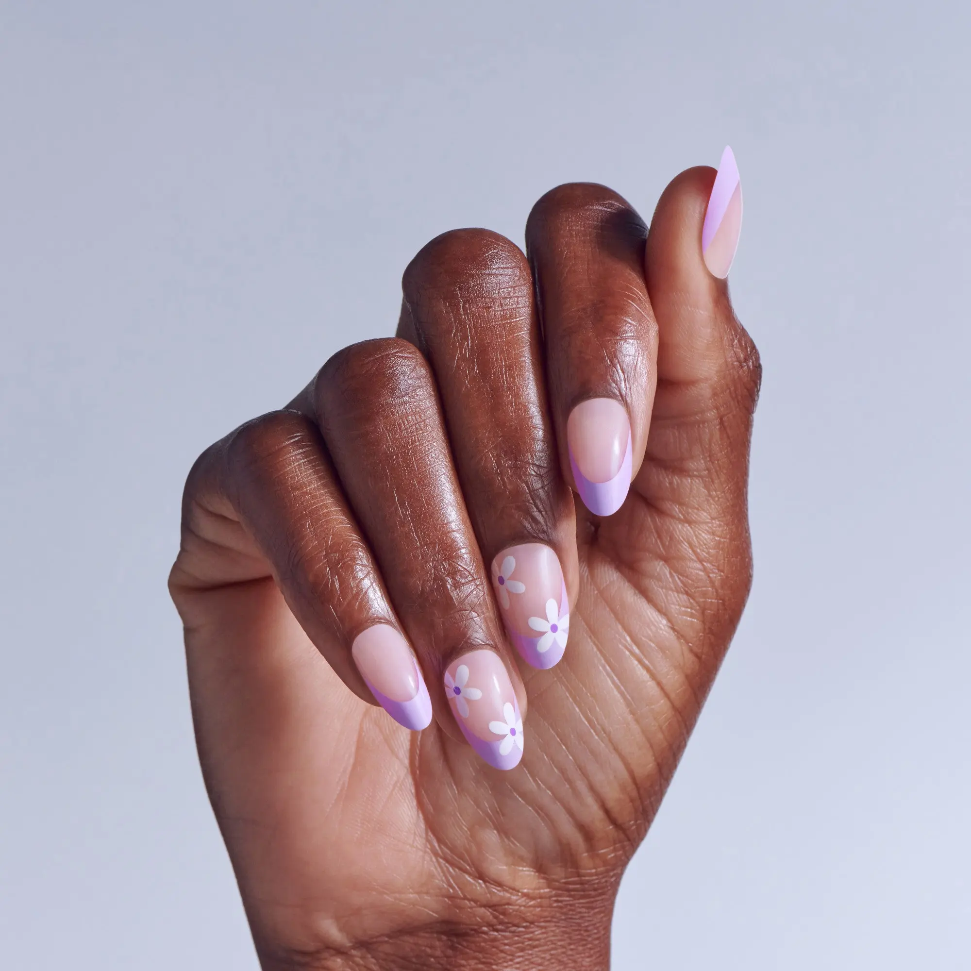 Kiss Core Design Press On Fake Glue Nails - Chasing Sunshine | French Design, Purple, Medium, Almond