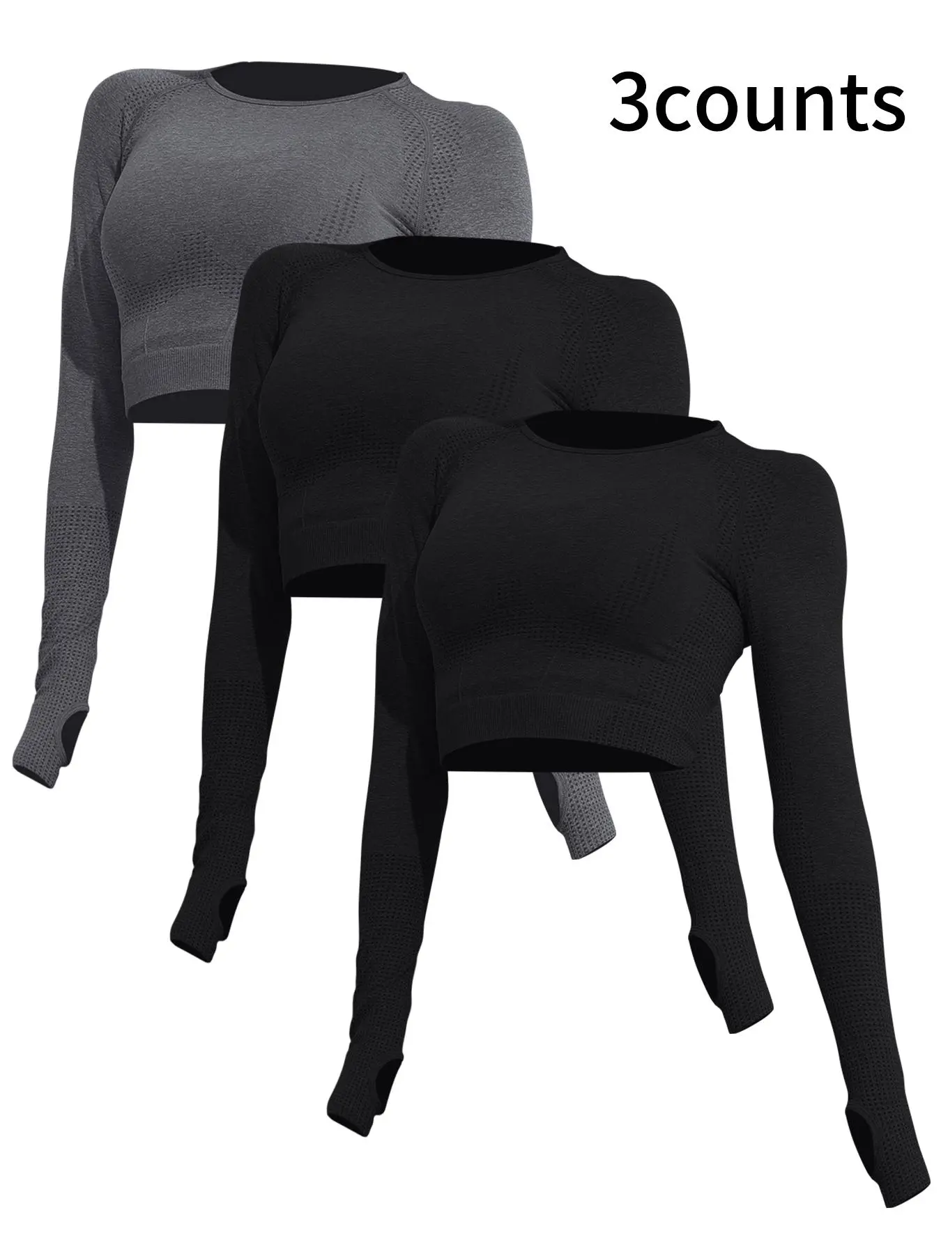 Women's Solid Raglan Sleeve Sports Tee, Breathable Comfortable Long Sleeve Round Neck Crop Top for Yoga Gym Workout Running, Ladies Sportswear for Spring & Fall, Compression T Shirt, Fitness Workout Shirt