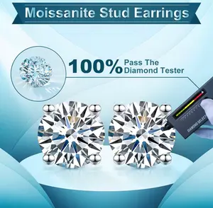 Moissanite Screw Back Earrings 925 Sterling Silver VVS Moissanite D Color 3mm-10mm, OFFICIAL.