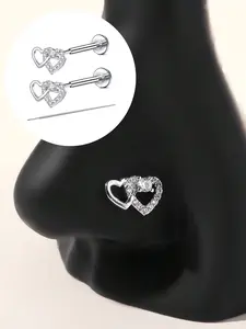 Women's Stainless Steel Heart Nose Ring, Push-Button Design, 16g/20g 6mm/8mm, Suitable for Cartilage, Conch, Tragus Piercings