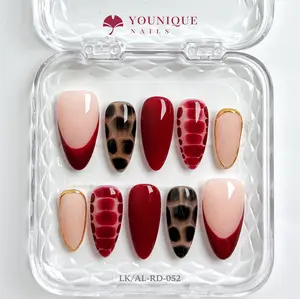 Younique Nails 2025 | LK Studio | Cherry Leopard | 10PCS 100% Handmade Press-On Nails | Reusable Colorful Art