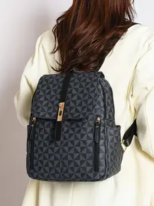 Women's Geometric Pattern Backpack, Fashionable Large Capacity Backpack, Casual Versatile Backpack for Work & School, Commuting University Backpack, Trendy Backpack, Multifunctional Backpack, Backpacks Women