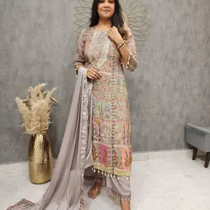 Elegant Pastel Embroidered Suit from glamour, gems and threads