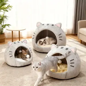 Cozy Cat Cave Bed with Fun Hanging Ball Toy - Semi-Enclosed Kitten House featuring Washable Inner Pillow, Soft & Breathable Indoor Cat Nest outdoorfun