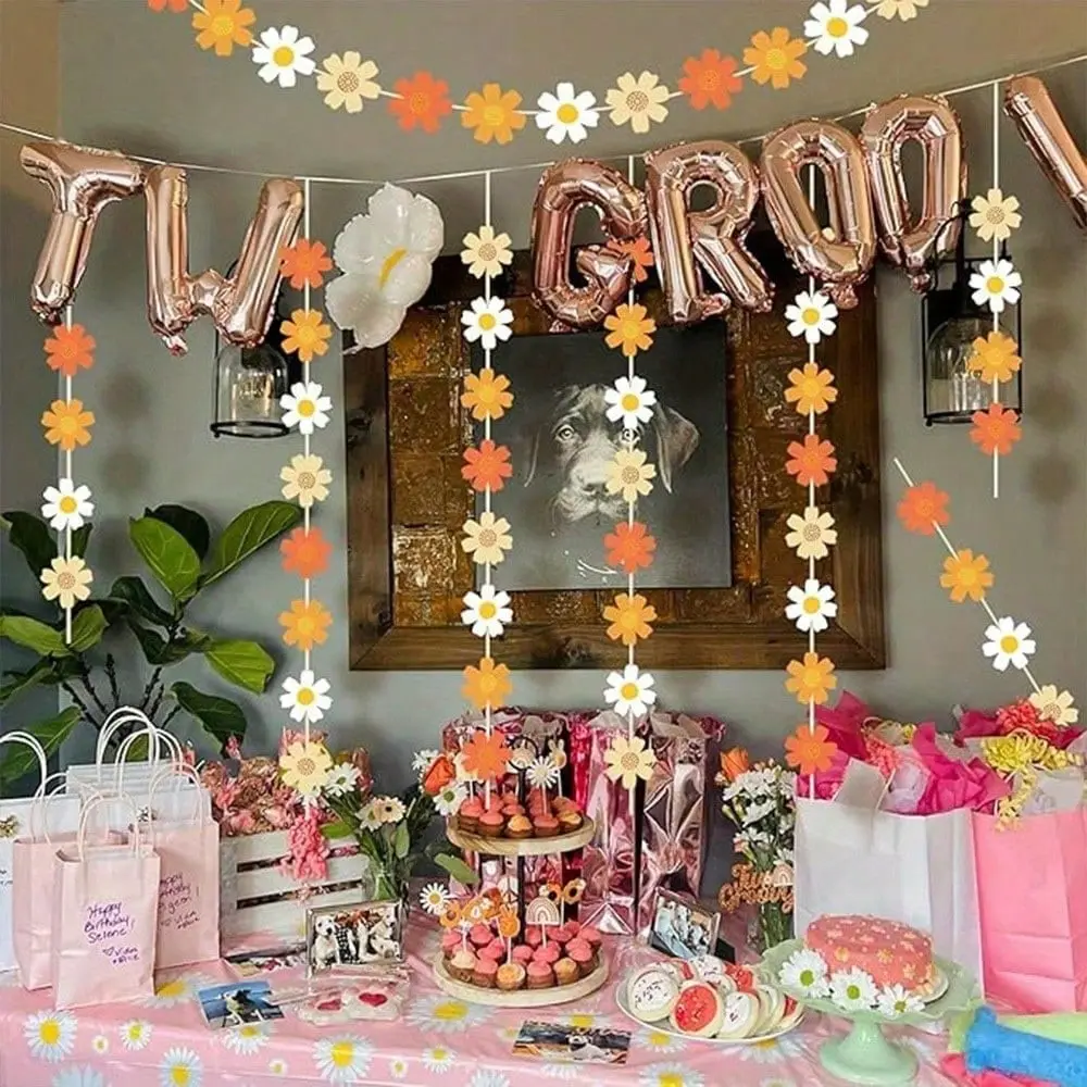 4pcs Colorful Daisy Flower Banner for Garden Party Decor, Spring Birthday Backdrop, Baby Shower for Girl, Bridal Shower Decorations, Easter Party, Photo Booth Props, Nursery Wall Decor, Floral Theme Party