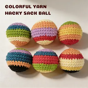 Handmade Striped FootBag Soft Kick Bag Portable Sensory Toy For Solo Group Game Play Colorful Yarn Hacky Sack Ball