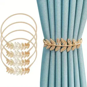 [Hand Tools Kits] 4Pcs/Set Curtain Tiebacks,Aluminum Alloy Spring Design Curtain Holdback Leaf Carving Design Curtain Ties for Drapes Curtain Ties Backs Curtain Modern Style Curtain Holdback Home Decor,Halloween Party Gifts