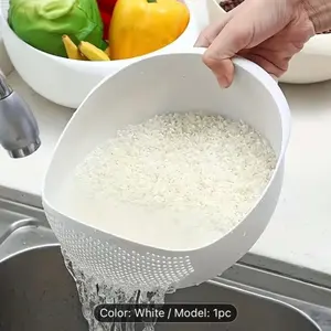 [1pc Large Drainage Basin] Large Heavy-Duty Drainage Basin - 1pc Extra Large Capacity with Efficient Draining System, Lightweight & Easy-Clean Design for Home, Restaurant, Commercial Kitchens - Durable Food-Safe Plastic Construction, Ideal for Rice, Veget