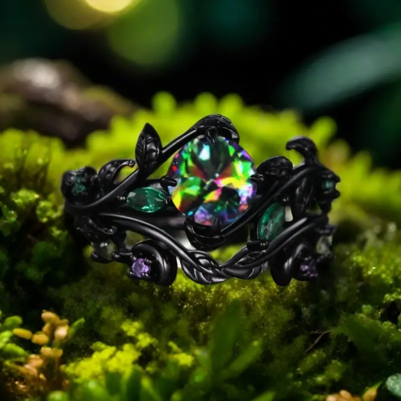 Elegant Olive Branch Inlaid Round Cubic Zirconia Exquisite Couple Wedding Ring Set - Engagement Bridal Jewelry, Christmas & Valentine's Day Gift