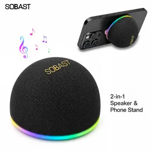 SOBAST Mini Magnetic Bluetooth Speaker, TWS Stereo Pairing, 360° Surround Sound, LED Light, USB-C Charging, Portable with Strap & Stand for Outdoor & Home music player phone gadgets