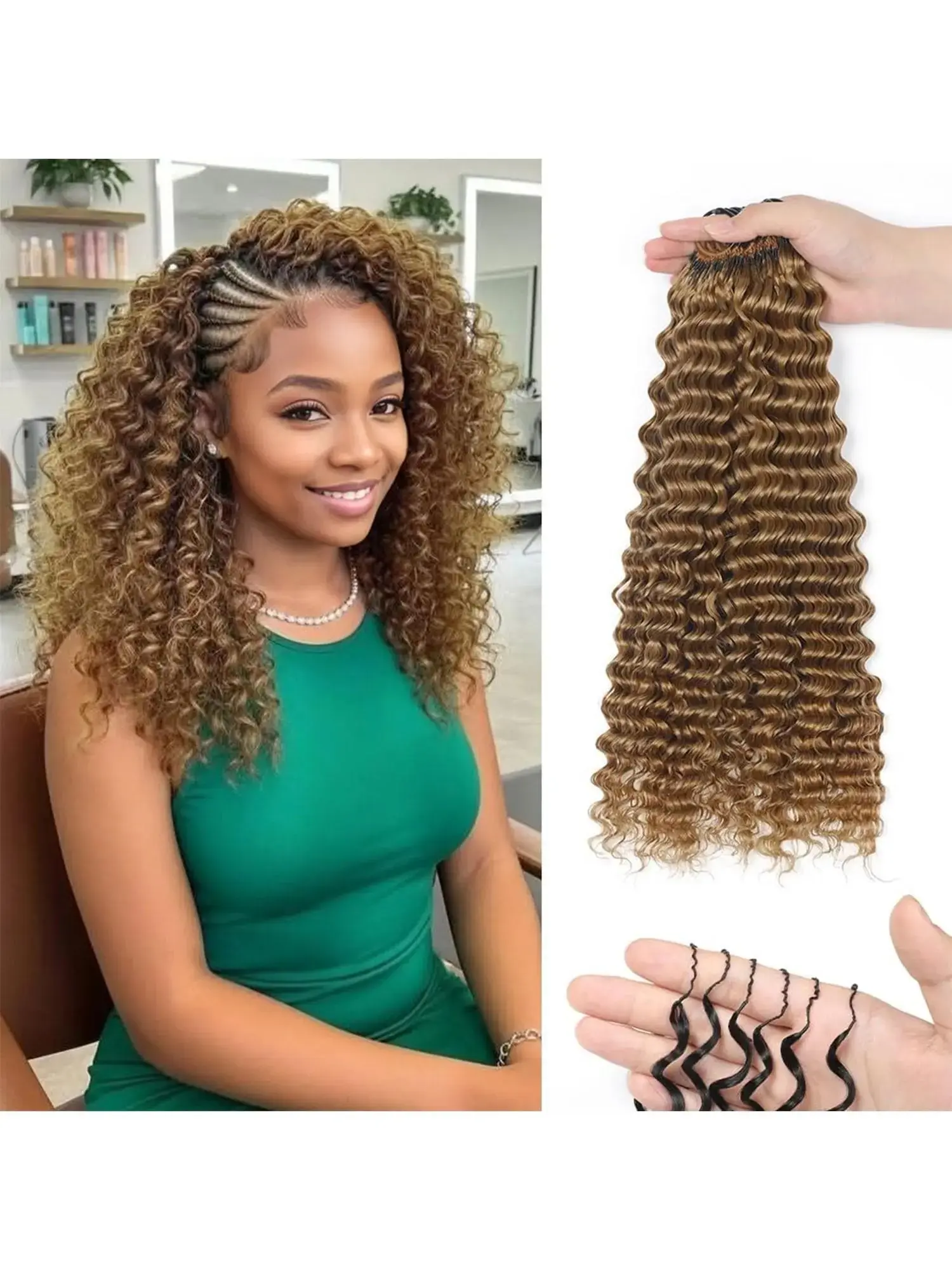 Honey Blonde Deep Wave Texture Human Crochet Hair for Black Women - 16 Inch 60g Pre‑Separated Feather Crochet Bundles, 100 Strands Invisible Real Hair Extensions, Human Hair Curly