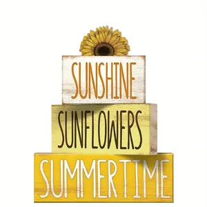 4 Pcs Sunflower Wood Table Decor, Sunflower Wood Table Block Decoration, Tiered Tray Decor Wooden Tabletop Sign Farmhouse Rustic, Wooden Sign Centerpieces for Home Party