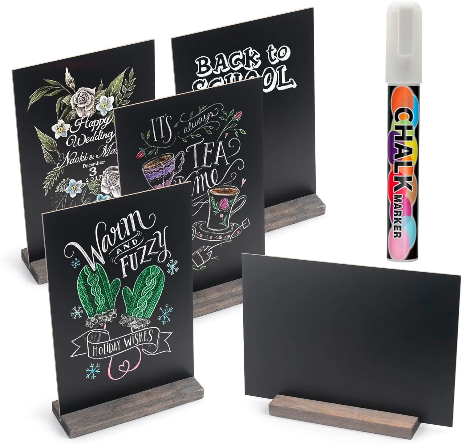 Mini Chalkboard Signs with Stand - 6 count  Wooden Tabletop Chalkboard Sign - 6 x 9 Inch Small Message Chalk Board  Menu Sign, Wedding Decorative Chalkboard Table Signs