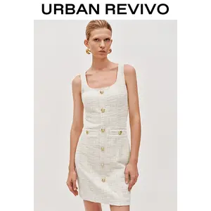 URBAN REVIVO Women's Elegant Button-Up Casual Dress - Sleeveless, Flattering Fit, Skinny Midi, Comfortable, Body-Friendly, Effortless for Warm Weather UWM750129, Button-Up Casual Dresses