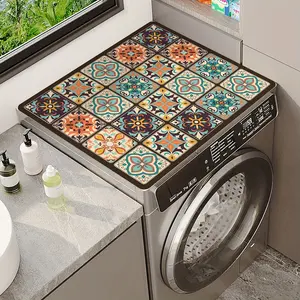 Washing Machine Cover,Durable Silica Soil Material, 23.62x19.69 Inch Decorative Appliance Cover for Kitchen or Laundry Room, Food-Safe Multi-Color Design, Home Organization, Stylish Home Accessory, Longlasting Material, Utility Room Decor, Retro Aesthetic