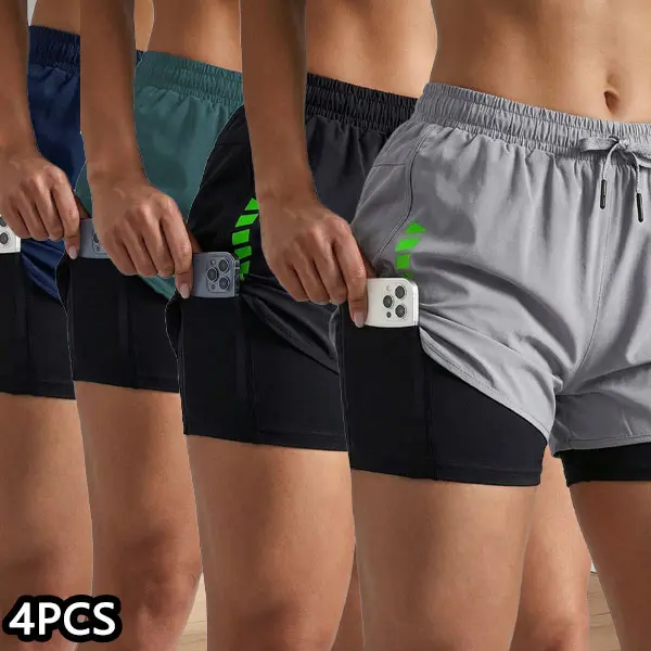 Multi-pack women’s quick-dry sports shorts 2-in-1 for summer running, safety shorts suitable for training and basketball, featuring a drawstring waist and reflective stripes; stylish and unique design