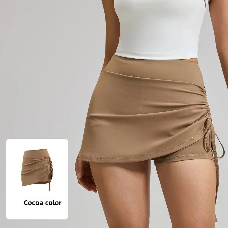 2026 Summer Hot Women's Sports Skirt Anti-running Skirt High Waist Running Shorts Fake Two-piece Yoga Shorts Drawstring Sexy Fit