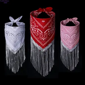 New Spring Summer Cashew Floral Tassel Small Square Scarf for Women, 53×53cm European American Hip‑Hop Bandana Headband, Lightweight Soft Silk‑Like Accessory, Versatile for Daily Styling, Streetwear Outfits and Casual Occasions