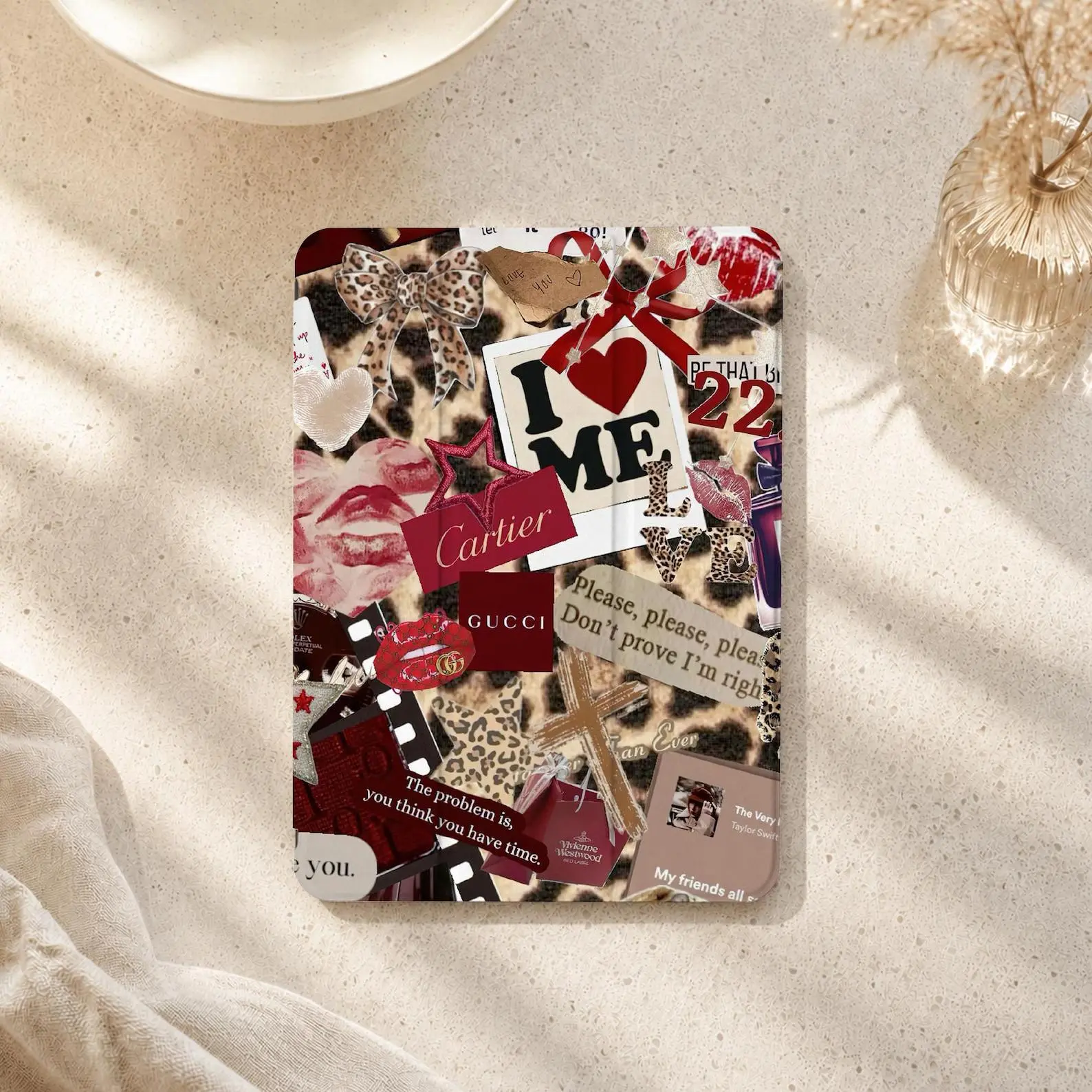 Leopard Collage Wireless Resistance Protection Tablet Shell with Pen Holder for iPad 11 A16, Pro 2025/2024, Air 8/7/6 (11-13in), Mini 7/6 (8.3in), 10/9/8th Gen