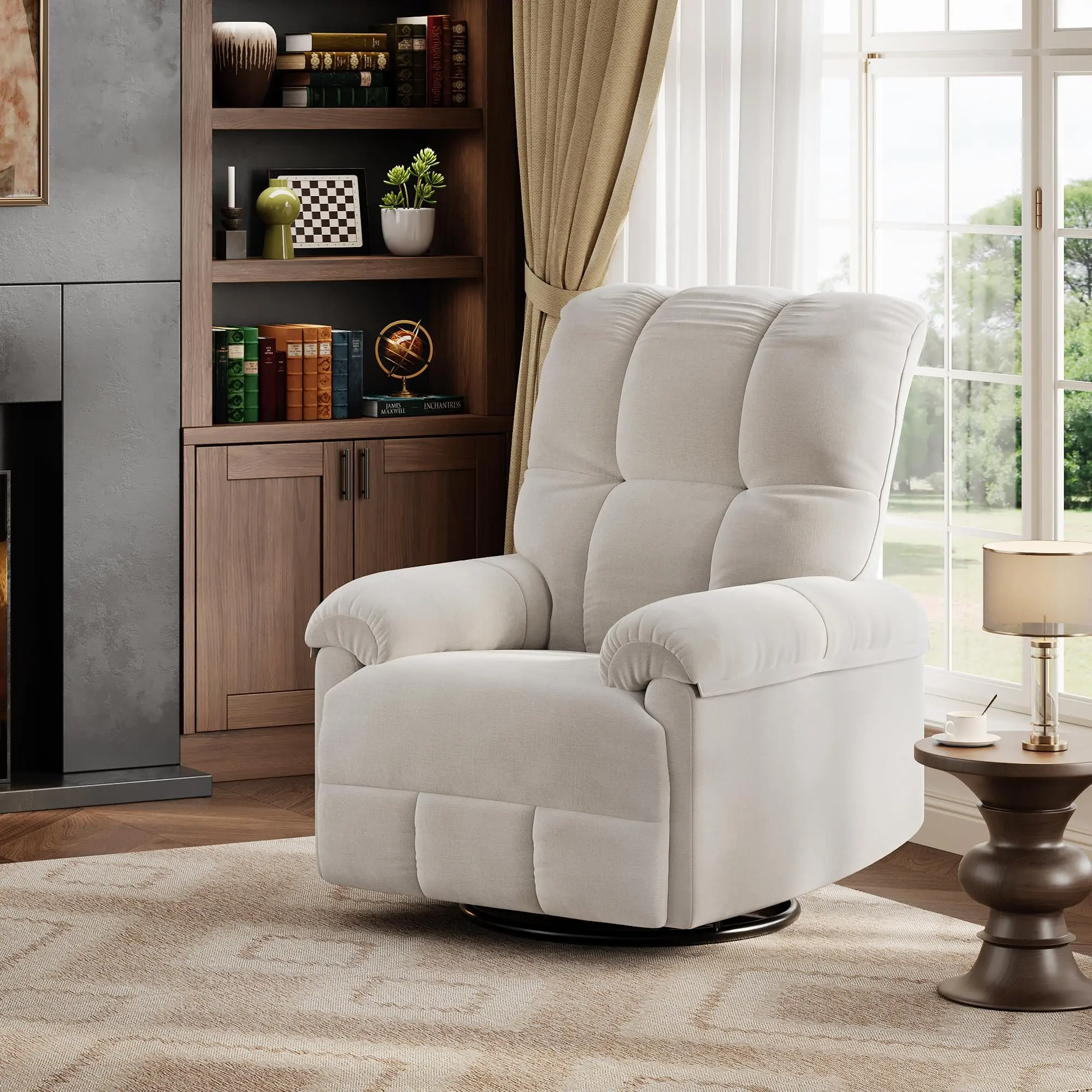 Garvee Manual Recliner Chair with 360° Swivel Rocker Glider, Padded Armrests, and Modern Chenille Upholstery, Perfect for Living Room, Bedroom, and Nursery in Beige