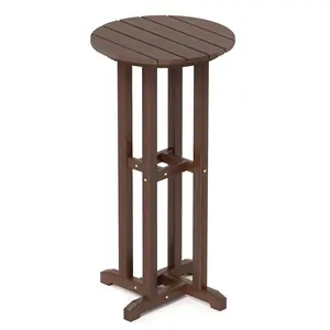 COSTWAY - 21.5 Inch Round Bar Table Patio HDPE Bar Height Dining Table with Slatted Tabletop-Brown