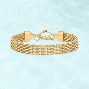 Waterproof Chunky Chain Bracelet for Women - 14K Gold Plated Trendy Adjustable Chain Bracelet - Lightweight Stainless Steel Jewelry