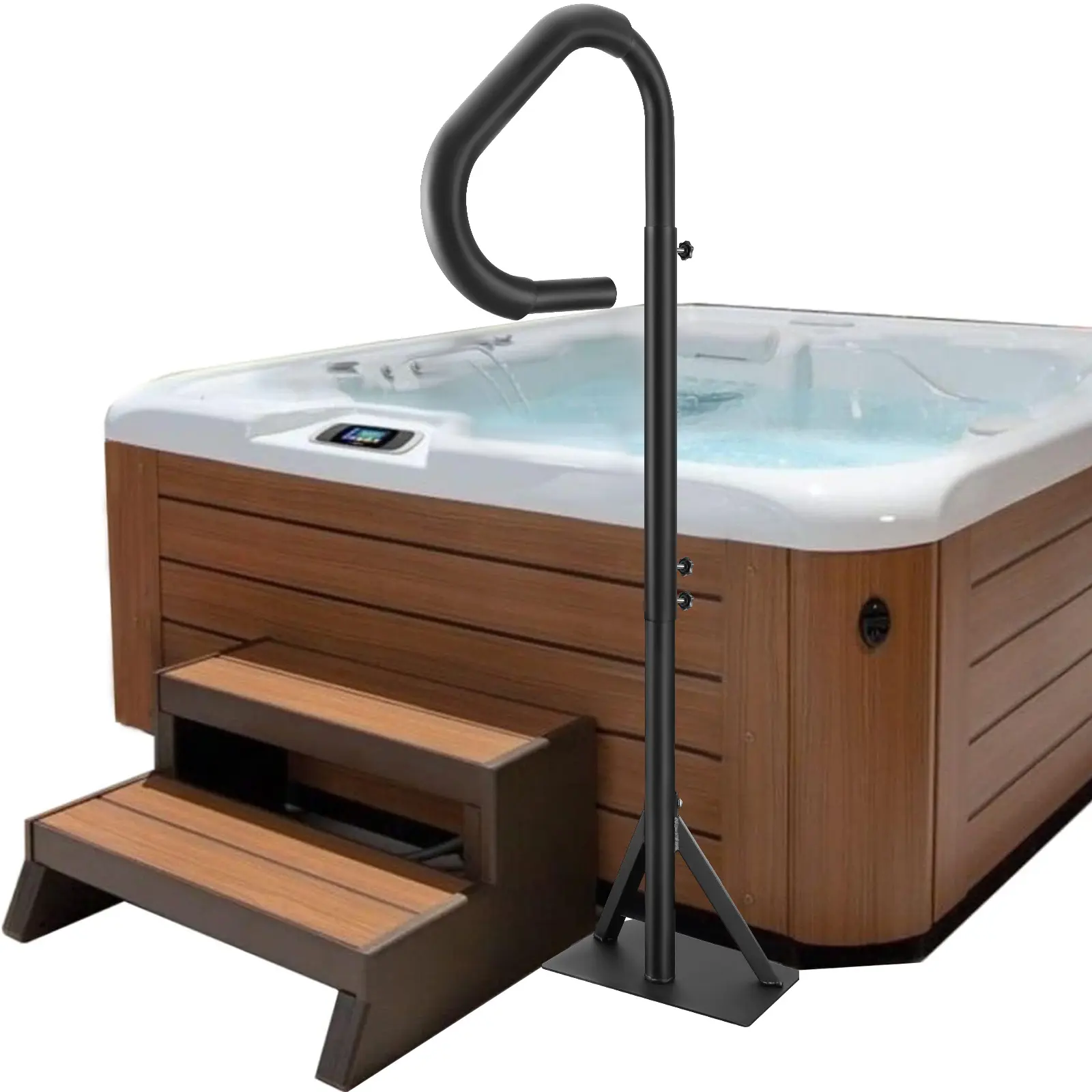 【Summerfinds】VEVOR Hot Tub Handrail, 360-Degree Rotatable Rust-Proof Aluminum Rail, 48"-63" Adjustable Height, Slide-Under Mount Base, 600LBS Capacity, Easy Installation for Indoor/Outdoor Hot Tubs, Swimming Pools, Bathtub, Home Improvement Accessory