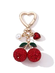 Mother's Day Gift Elegant Rhinestone Cherry Heart Pearl Keychain, Alloy Charm for Bags, Sweet Fashion Accessory, Perfect Gift for Friends and Family