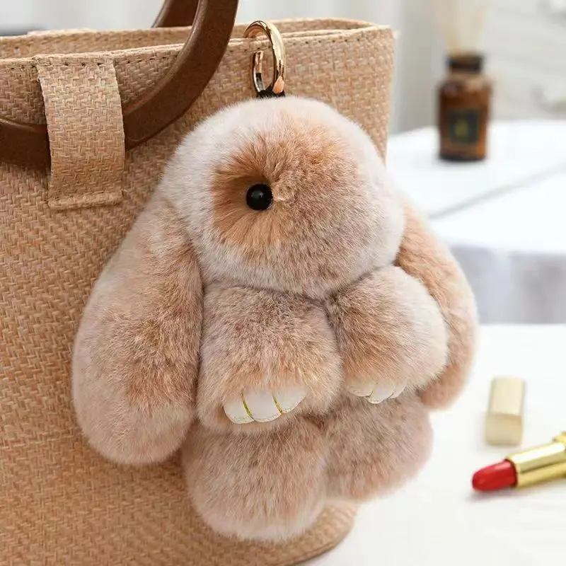 15cm Fluffy Bunny Keychain - Soft Plush Casual Animal Bag Pendant Charm, Easter Festive Decor Hanging Ornament Gift