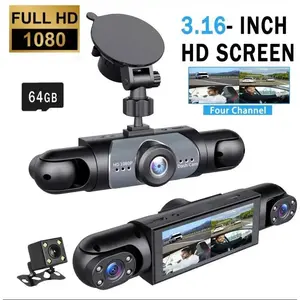4 Channel Car Dash Cam 1080P HD DVR with 64GB Memory Card Night Vision Parking Mode 3.16" Screen Front Rear Left Right Cameras Dashcam